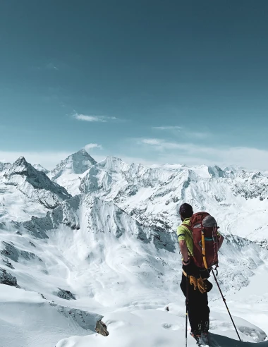A traveller exploring the mountains